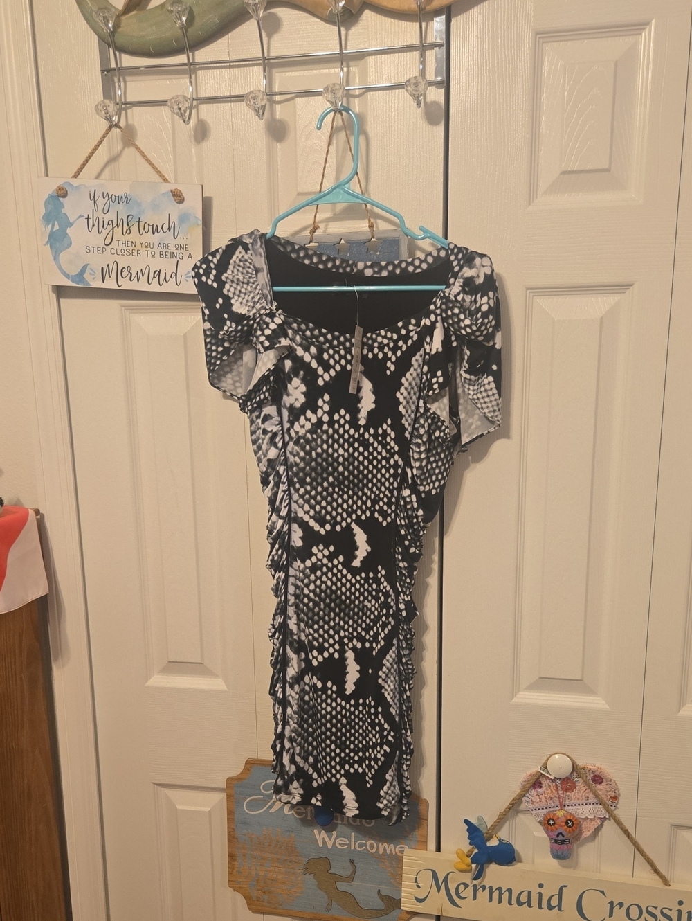 bebe Black and White Asymmetrical Ruffle Dress